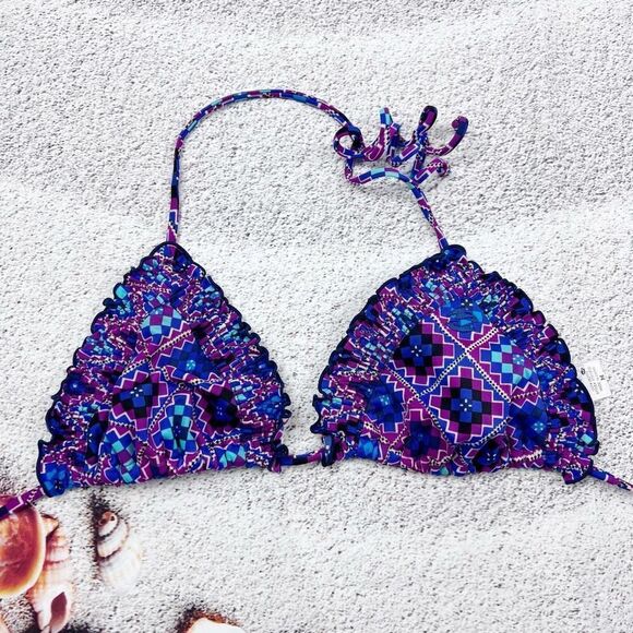 Billabong Geometric Print Bikini Top Blue Purple Size M - Picture 2 of 6